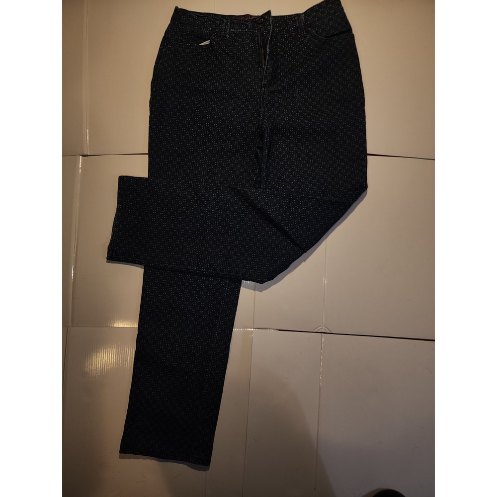 Gloria Vanderbilt Amanda Pin Dot  Dress Pants Size 10 Navy Blue - Picture 2 of 6